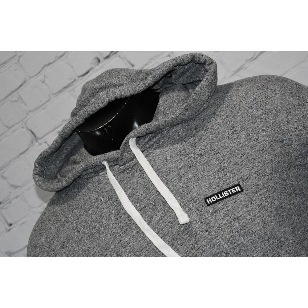 Hollister Hoodie Mens Medium Gray Graphic Pullover Sweatshirt - Picture 3 of 11